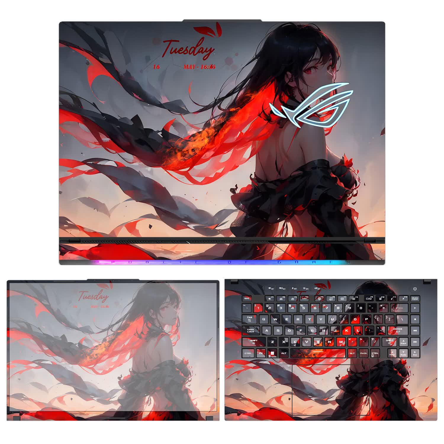 帅嬷 ROG魔霸新锐2025/24电脑贴纸魔霸9枪神9/8/7Plus超竞版笔记本贴膜魔霸6/7Plus/幻16Air外壳保护膜 款式8 A面