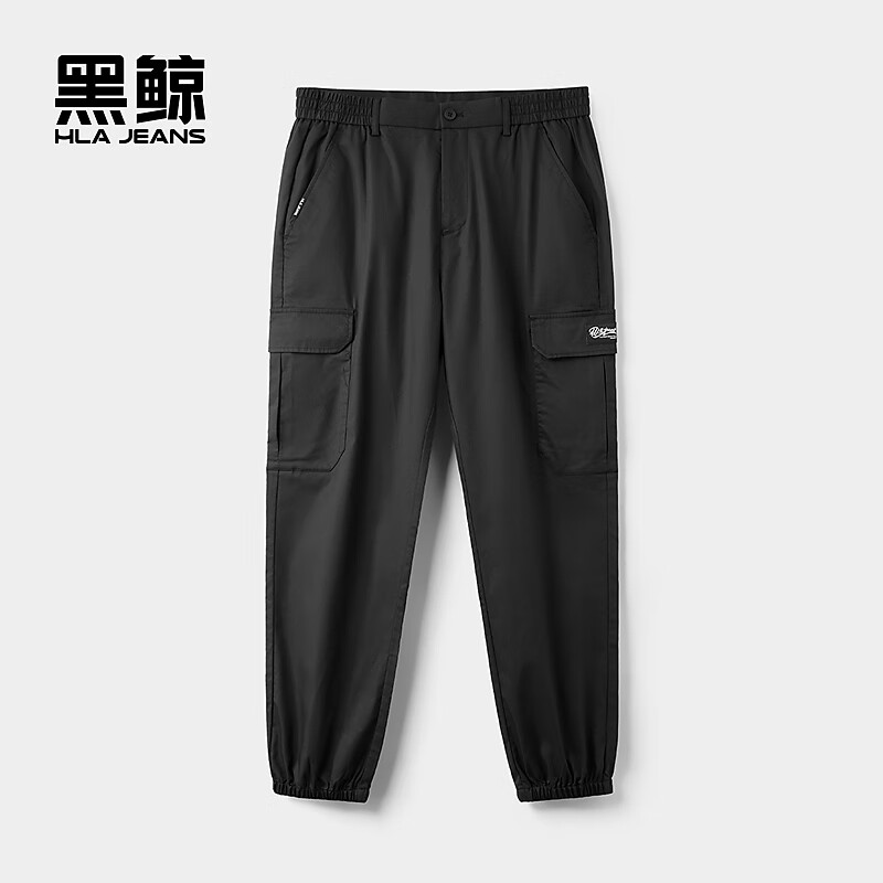 黑鲸海澜之家旗下松紧裤腰休闲裤男2025年春季新品束脚裤男工装风 黑色04 L