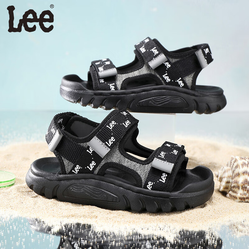 Lee儿童凉鞋【轻便款】夏季儿童魔术贴户外凉鞋中大童轻便沙滩鞋 黑色 36 【建议脚长223mm】
