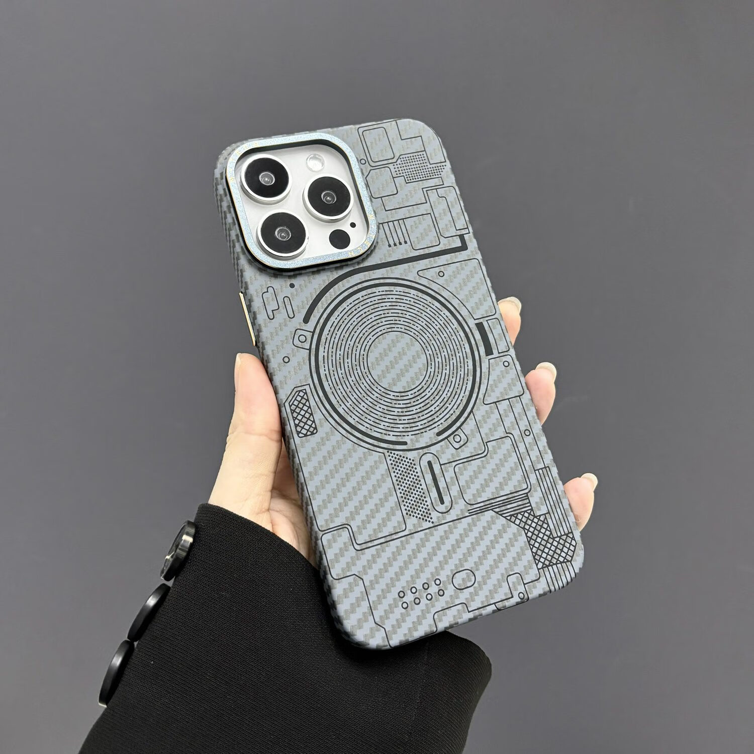 吉客猫碳纤维纹理适用苹果16手机壳iPhone15promax强力磁吸防摔14pro无 iPhone16ProMax - 爵士黑 指纹