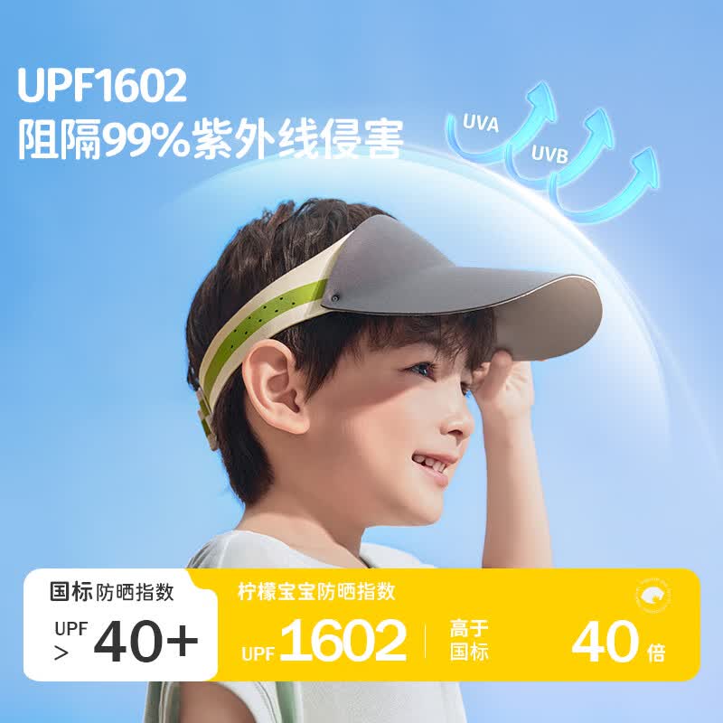 Lemonkid柠檬宝宝儿童防晒帽夏季运动户外空顶帽防紫外线男童女童遮阳帽 梨园星粉【凉感透气】 均码【 建议头围：52-58cm】