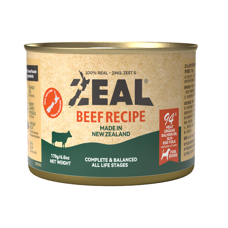 ZEAL狗狗罐頭170g牛肉口味主食罐成犬幼犬通用狗濕糧新西蘭進(jìn)口
