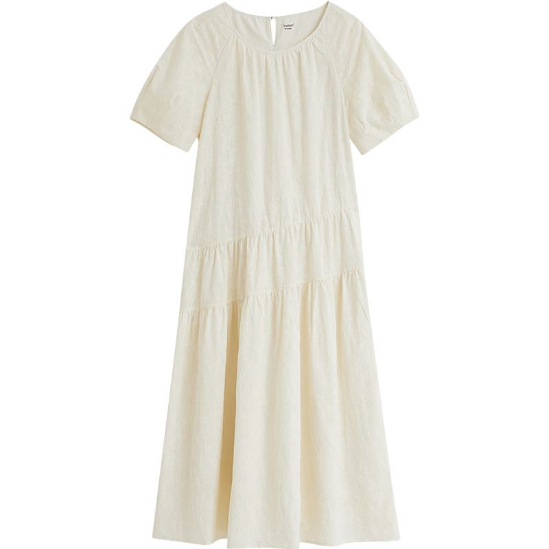 茵曼（INMAN）法式純棉慵懶風(fēng)連衣裙2025夏季女裝新品圓領(lǐng)燈籠袖寬松長(zhǎng)裙 淡香杏 L
