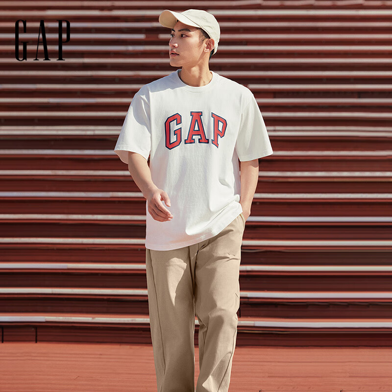 Gap男女装2025春季新款纯棉经典logo圆领短袖T恤宽松上衣725616 白色 L (175/96A)亚洲尺码