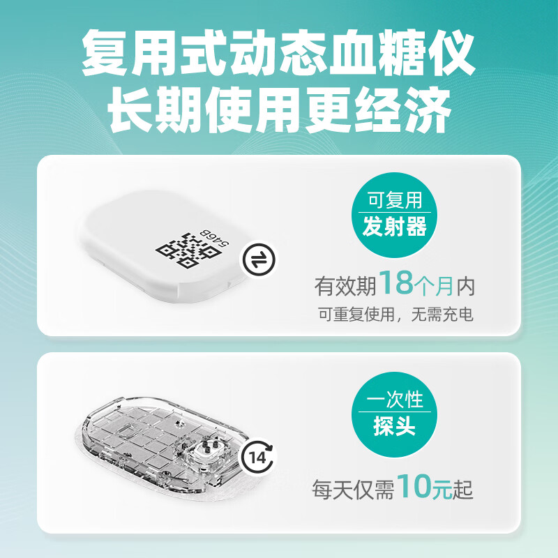 硅基动感轻享动态血糖仪家用免扎针24小时血糖动态监测仪分体式探头传感器 3枚探头+发射器1枚(入会立减14元)