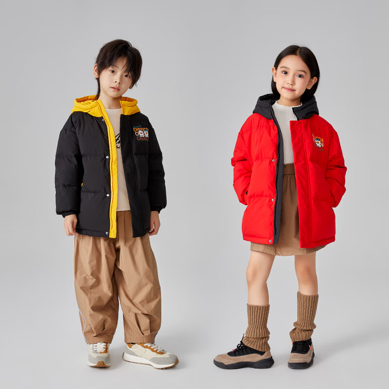 千仞岗秋冬季儿童羽绒服男女童保暖防寒服卡通设计冬装百搭休闲外套反季 活力红 110 cm