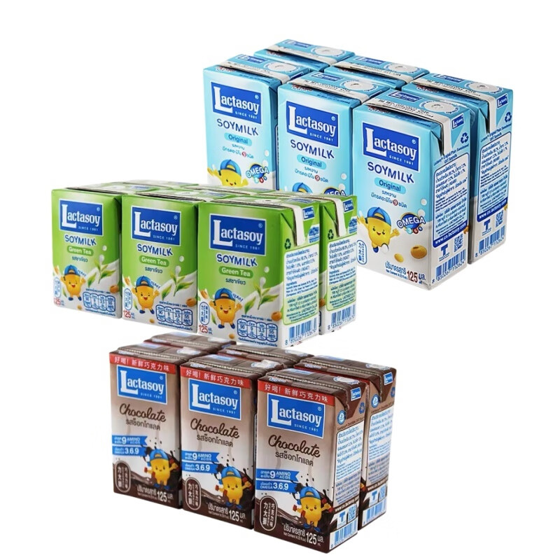 力大狮（Lactasoy）泰国进口力大狮豆奶125ml绿茶原味巧克力儿童学生 巧克力+原味+绿茶【豆奶3板】