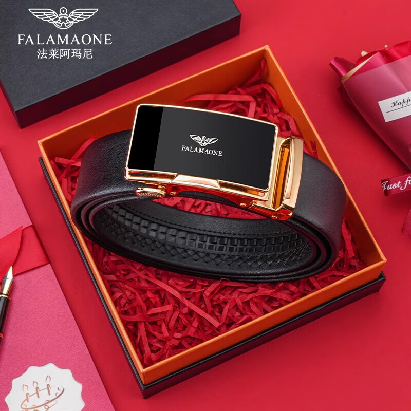 法莱尼（FALAMAONE）皮带男士真皮腰带2025新款名牌高端裤带生日礼物送男友 115cm 其 6688P金【专柜礼盒】送老公礼物