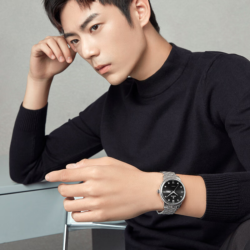 依波（EBOHR）手表男大师系列生日礼物男士自动机械腕表国表商务礼盒送男友礼物 黑盘男表 51751118