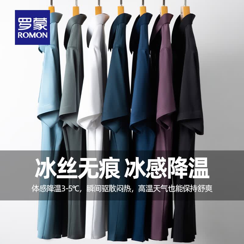 罗蒙(ROMON)高弹冰丝高端短袖衬衫男士夏季中青年商务半袖无痕免烫凉感衬衣 咖色 4XL (190) 建议体重175-195斤
