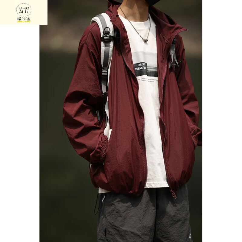 曦牧遙LH store夏季防曬衣服男女防紫外線日系撞色拼接輕薄沖鋒夾克外套 酒紅色防曬 S