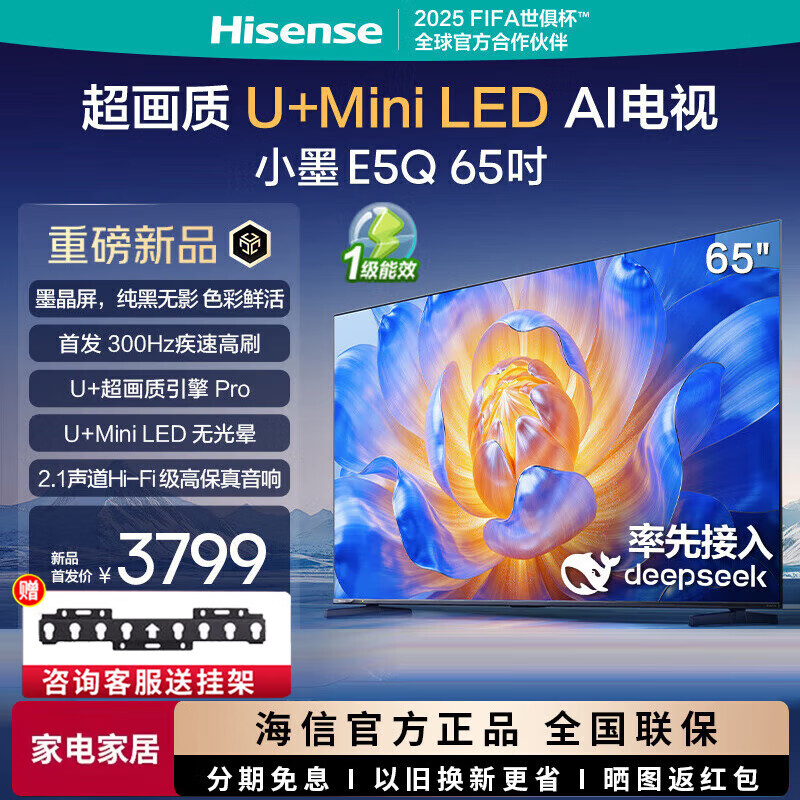 海信海信电视小墨E5Q 65英寸 超画质U+Mini LED 墨晶屏 300Hz高刷 DeepSeek AI智能  65英寸 65E5Q 65英寸