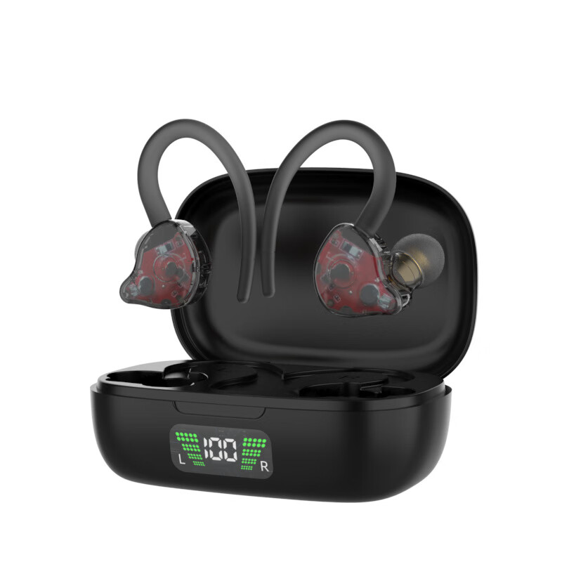 迎梦爆款运动无线蓝牙耳机全入耳式OWS蓝牙耳机耳挂可调节源头工 透明黑色 盒装
