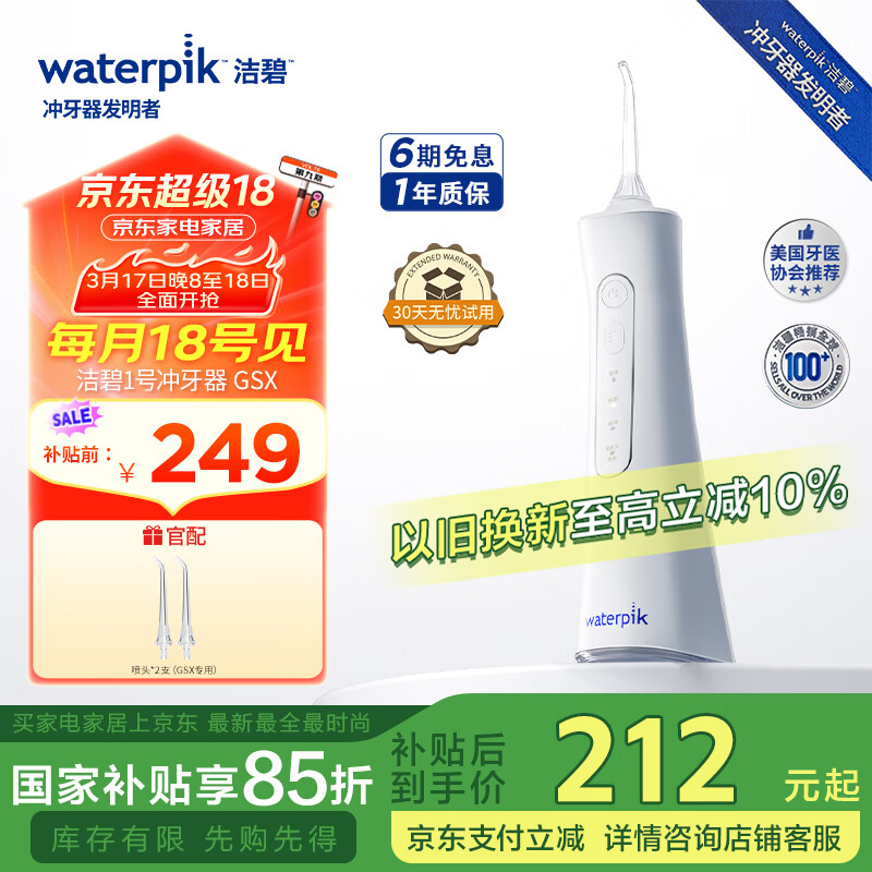 潔碧（Waterpik）手持便攜式電動(dòng)沖牙器水牙線洗牙器潔牙機(jī)清潔口腔預(yù)防牙結(jié)石GSX【獨(dú)家新品】禮物