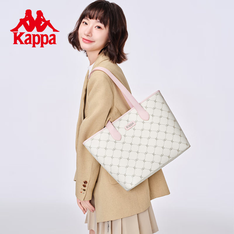 Kappa卡帕 新款正品托特包女小众大容量通勤单肩包百搭手提电脑包 桃气奶芙粉