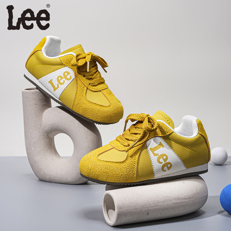 LEE KIDS童鞋秋季新款儿童低帮运动鞋女童耐磨休闲板鞋男童百搭系带德训鞋 黄色 34 【建议脚长212mm】