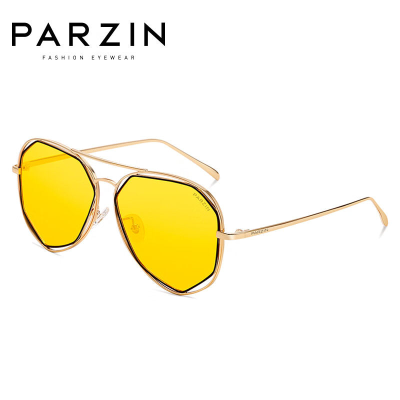 帕森(PARZIN)太陽眼鏡女迷幻淺色金屬不規(guī)則時(shí)尚多邊形彩色鏡片潮墨鏡8121 金框透黃鏡片