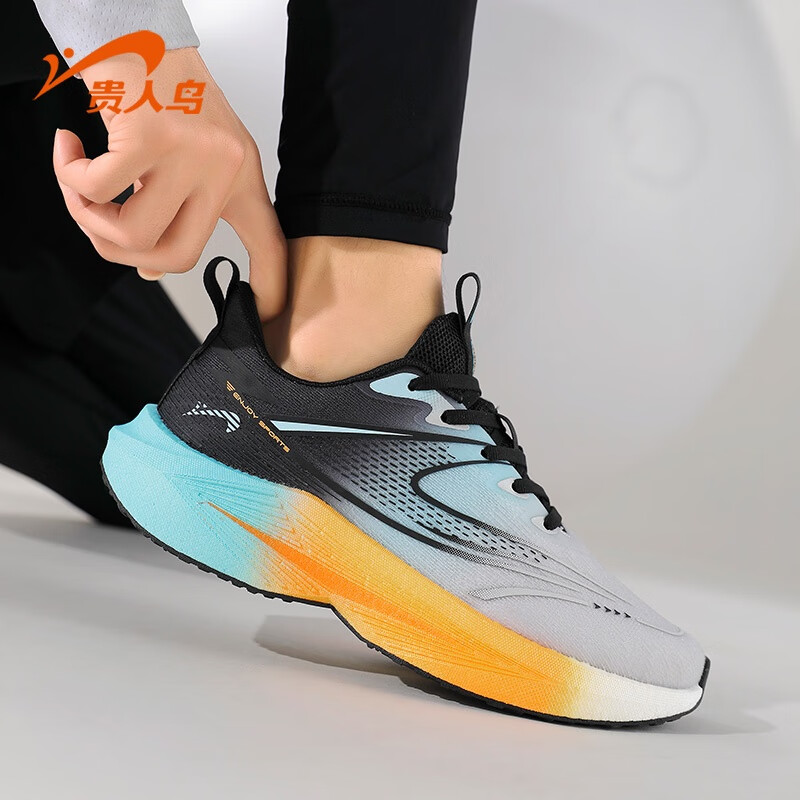 贵人鸟官方正品运动女鞋2025秋季新款情侣轻便跑步鞋户外休闲慢跑鞋女 浅灰/黑（男款） 42