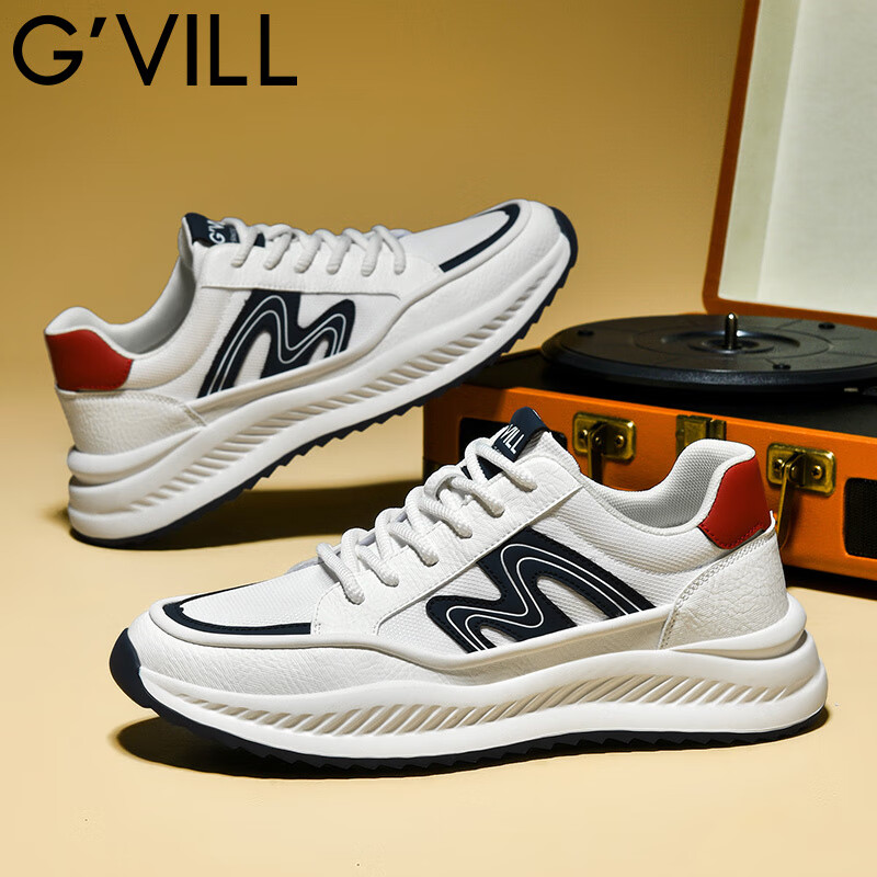 贵之步春秋2026新款男士厚底增高运动鞋阿甘风软底防滑耐磨百搭休闲鞋 白蓝 四季款（G1601） 42