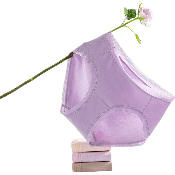 全棉時代女士內(nèi)褲女純棉性感內(nèi)褲輕柔蕾絲花邊中腰三角褲3條裝