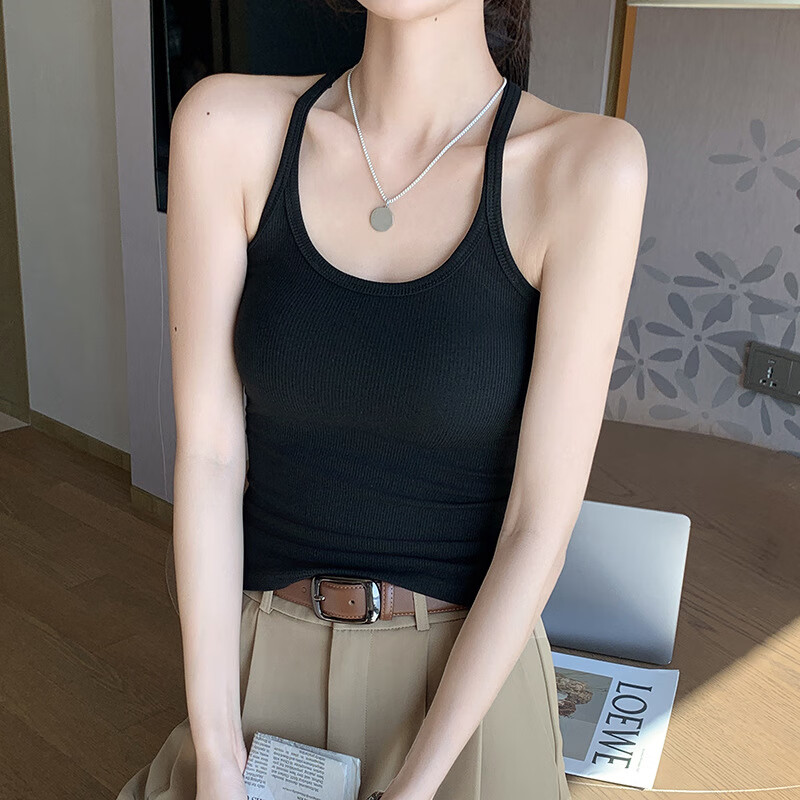 VIILAISH小背心女小吊帶辣妹打底衫夏季純欲性感內搭美背外穿顯瘦吊帶衫 黑色 M 80-100斤
