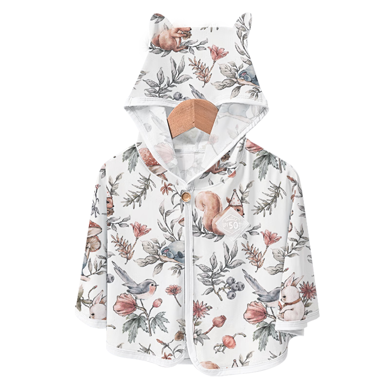 BABYWATCH兒童防曬衣服防紫外線斗篷嬰兒幼兒寶寶薄款涼感披風(fēng) 【升級三防面料UPF50+】玫瑰小鳥