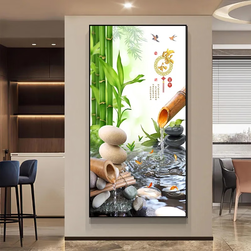 艾思尚玄关装饰画入户正对门自粘3d立体贴画走廊客厅高级感贴纸挂画壁画 32.九鱼招财 宽60cm-高120cm