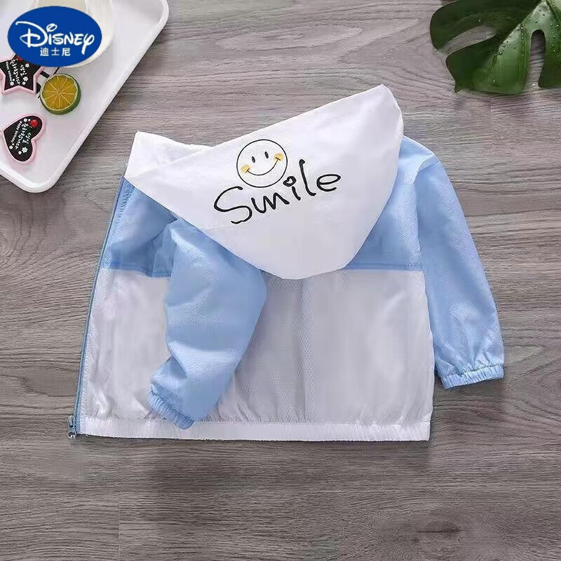 迪士尼（Disney）兒童防曬衣夏季透氣外穿防曬服海灘服小孩新款防蚊蟲超薄外套 藍色加網(wǎng)防曬衣 110