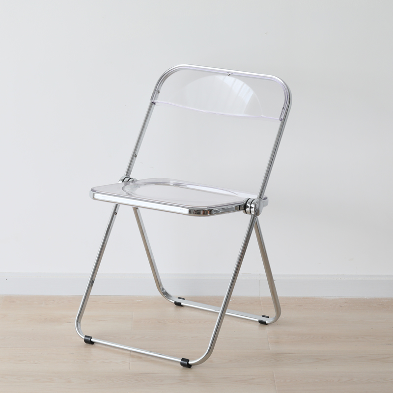 北欧透明折叠椅简约塑料靠背网红化妆彩色餐椅水晶亚克力椅子 透明