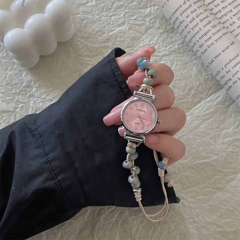 Ulzzang中国风编织带手链手表少女生ins小众高颜值中学生森系显白小表盘 绿盘+精美首饰盒子+备用电池 25mm