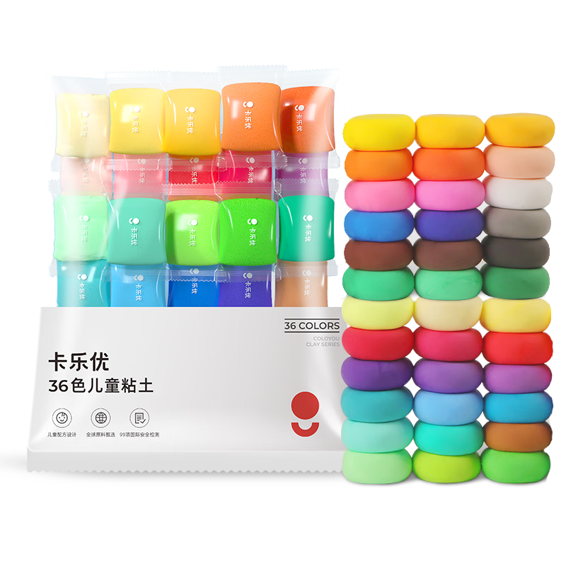 卡乐优（Coloyou）安全美术橡皮泥彩泥陶土泥黏土手工DIY玩具儿童礼物36色超轻粘土糖果袋装可做哪吒玩偶