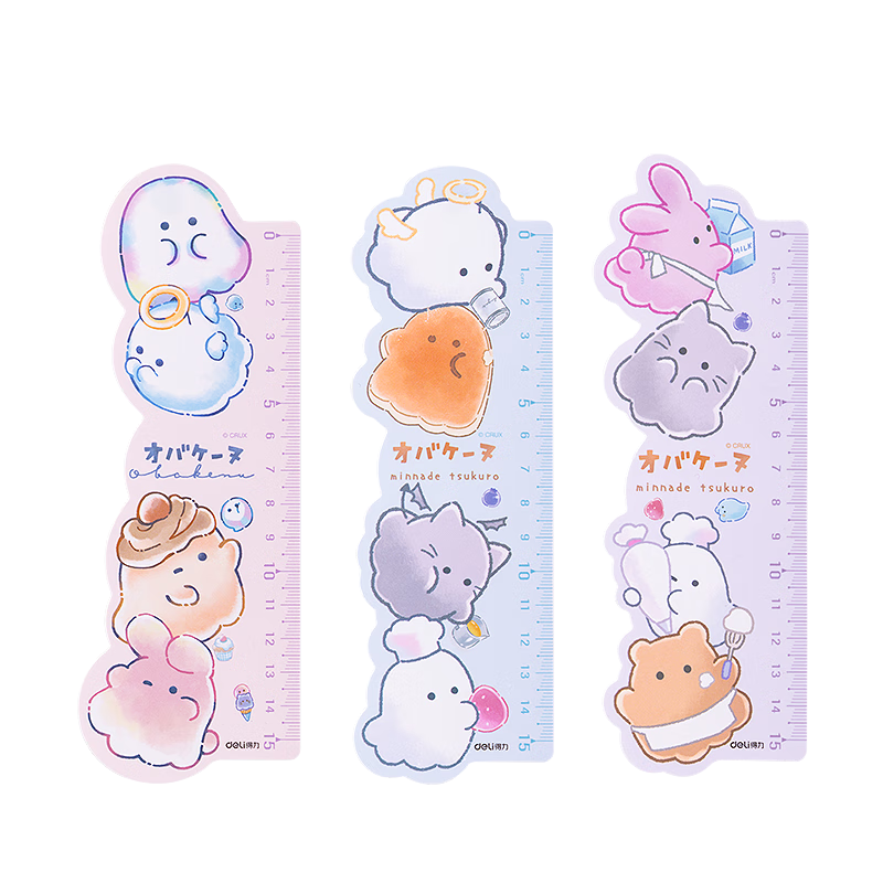 得力（deli）幽幽家族联名蓝色15cm直尺/片材尺 大数字刻度易识别 萌趣可爱图案 柔韧不易断 YY125