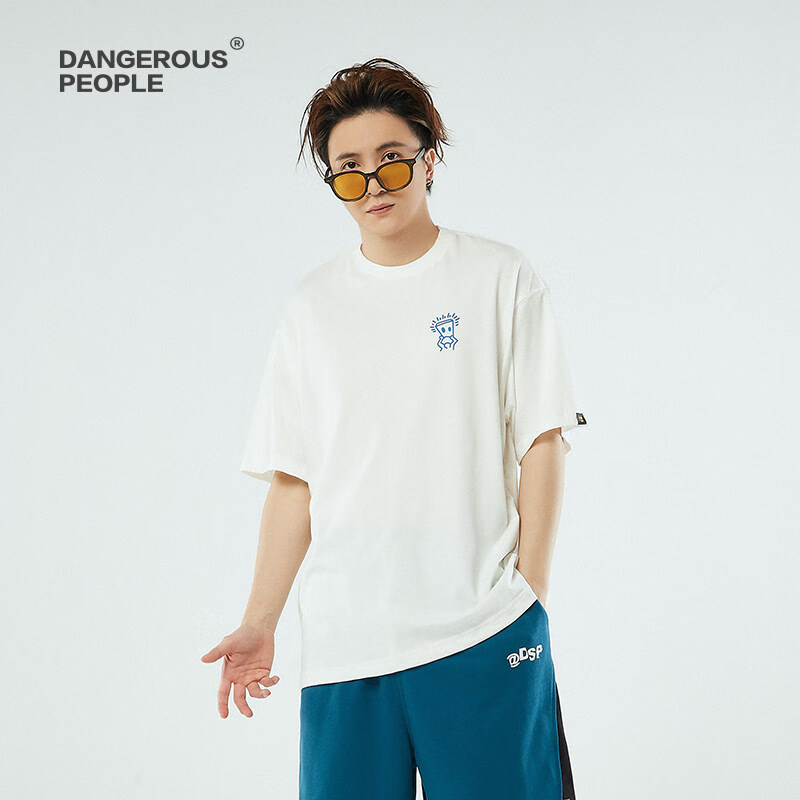 Dangerous people薛之谦dsp新年礼遇季短袖潮牌基础宽松休闲潮流情侣四色T恤 白色 L