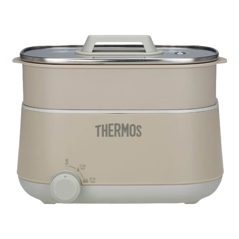 膳魔师（THERMOS）电煮锅煎炒蒸煮涮多功能便携旅行电热小火锅宿舍学生锅EHA-4322A-M  浅灰色