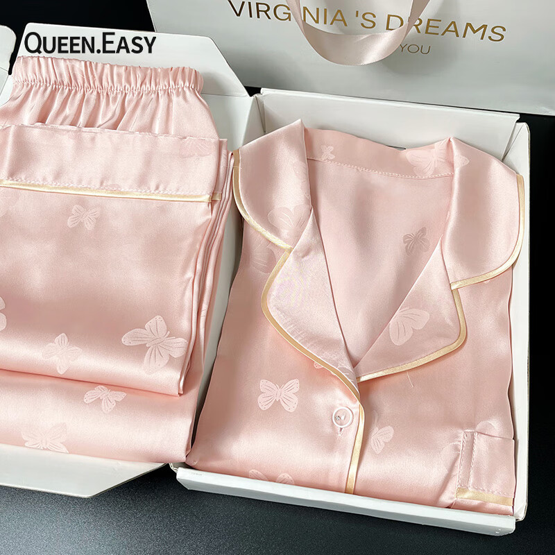QUEEN.EASY520送女朋友禮物三件套冰絲睡衣女夏季綠色蝴蝶女生夏家居服