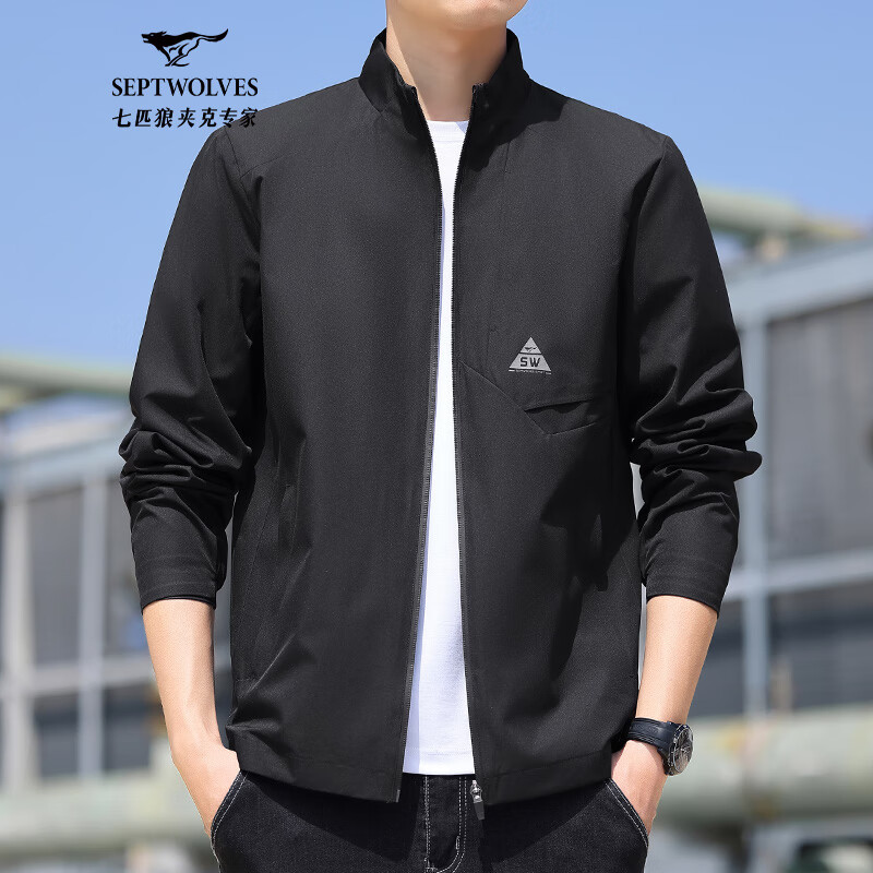 七匹狼【狼族生活】男士夹克秋季户外时尚运动梭织立领男装外套 001(黑色) L 170/92A