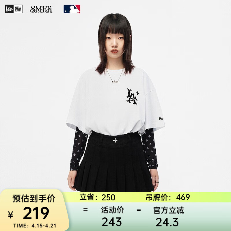 NEW ERA x SMFK x MLB聯(lián)名款男女短袖T恤刺繡寬松版情侶圓領(lǐng)衫汪蘇瀧同款 13429793-白色 XL