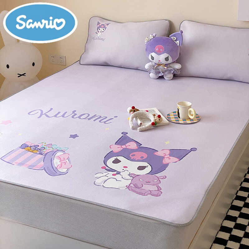 三麗鷗（SANRIO）兒童卡通A類(lèi)冰絲涼席三件套 單雙人家用冰絲席空調(diào)席軟席可機(jī)水洗 可愛(ài)庫(kù)洛米(1米-1.2米-1.35 1.0*1.95m兩件套-平鋪款