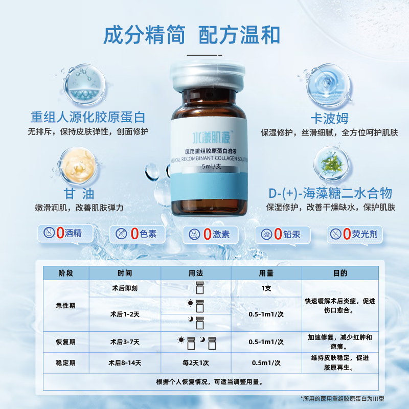 水漾肌源械字号水光重组III型胶原蛋白水光原液医美术后械二胶原蛋白敷料 5ml*1瓶/盒 单支体验装