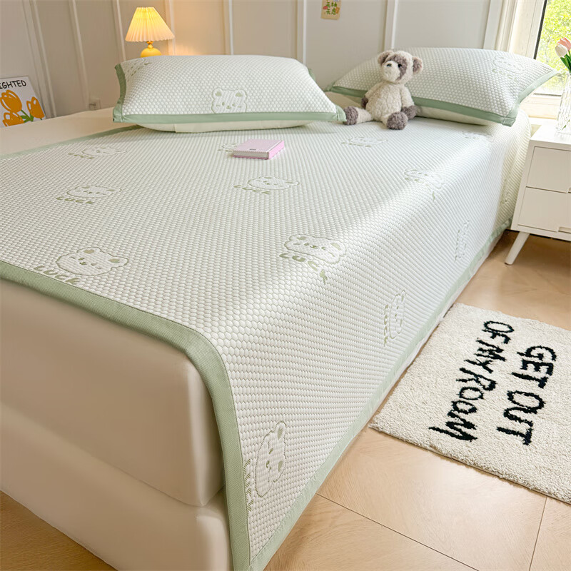 9新款LUCK小冰熊冰豆豆凉席 夏季凉席 空调席床席款床笠款 LUCK小冰熊-绿 三件套床席款 200cm*150cm