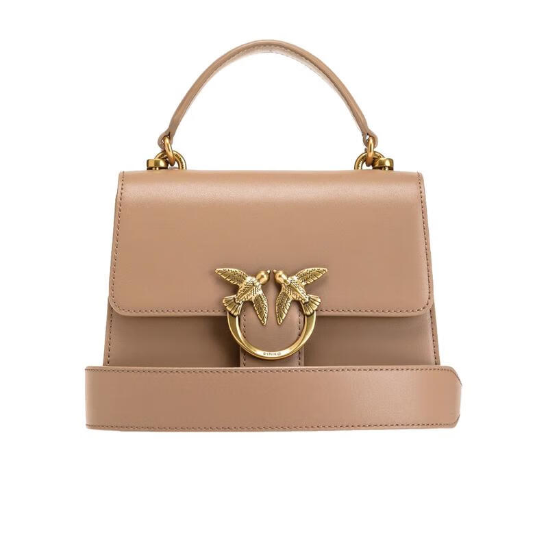 PINKO小牛皮梯形單肩包時尚百搭配飾多功能可調(diào)節(jié)肩帶通勤手提斜挎包 裸色 均碼