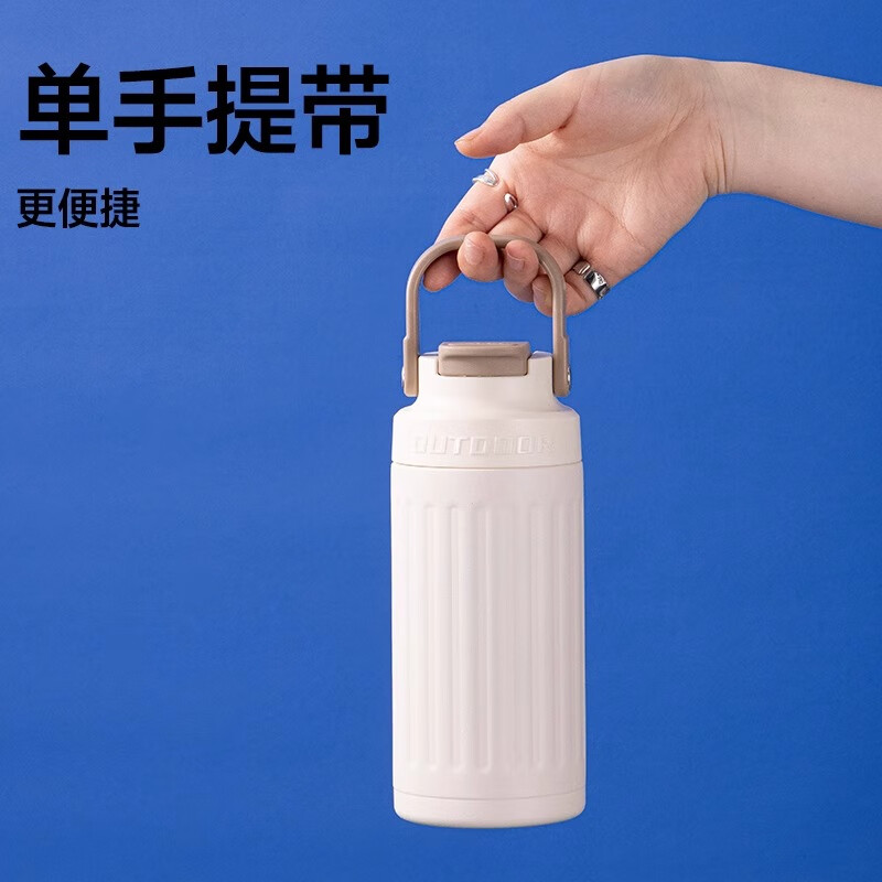 乐序rano保温杯女大容量便携不锈钢保冷吸管水杯罗马柱实用户外手提杯 夜空黑600ml
