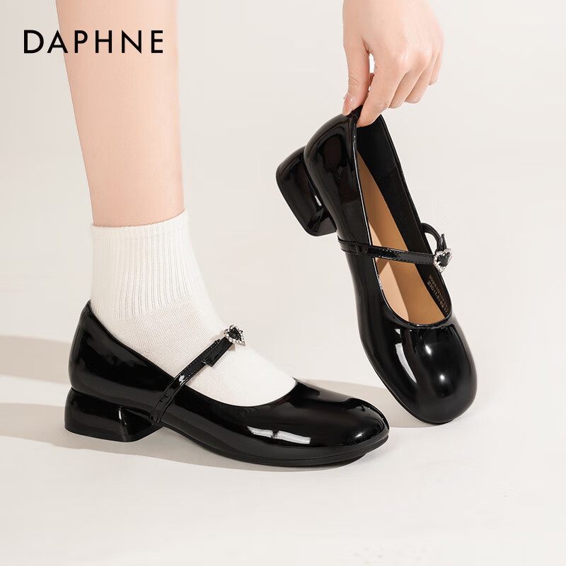 达芙妮玛丽珍鞋女2026新款浅口单鞋配裙子法式小皮鞋女复古气质女鞋ZJ 黑色(爱心扣) 新款3cm跟高 38