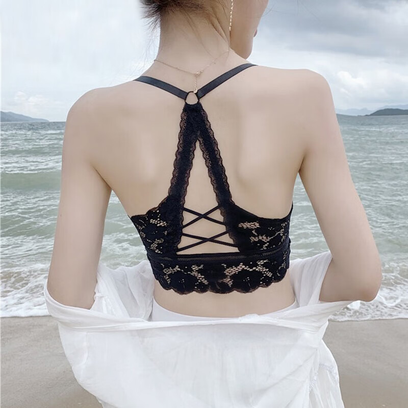 臻絲蕾蔓內(nèi)衣女蕾絲美背文胸薄款法式小胸抹胸吊帶背心無鋼圈打底小背心 黑色蕾絲1件  均碼