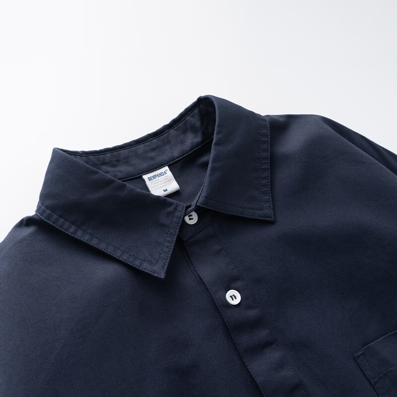 熊猫·本（ben.panda）衬衫男新款防晒休闲百搭宽松基础logo纯色情侣长袖开衫上衣 藏青色 纯棉面料 XL