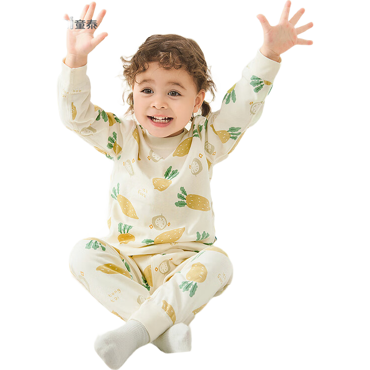 童泰（TONGTAI）嬰兒套裝春秋季純棉寶寶衣服兒童家居服內(nèi)衣上衣高腰褲子黃色90cm
