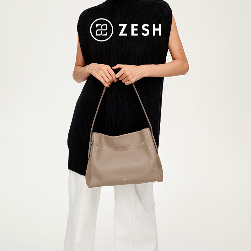 ZESH/泽尚 印象中号腋下包手拎包 通勤外出hobo单肩包女七夕礼物 大象灰