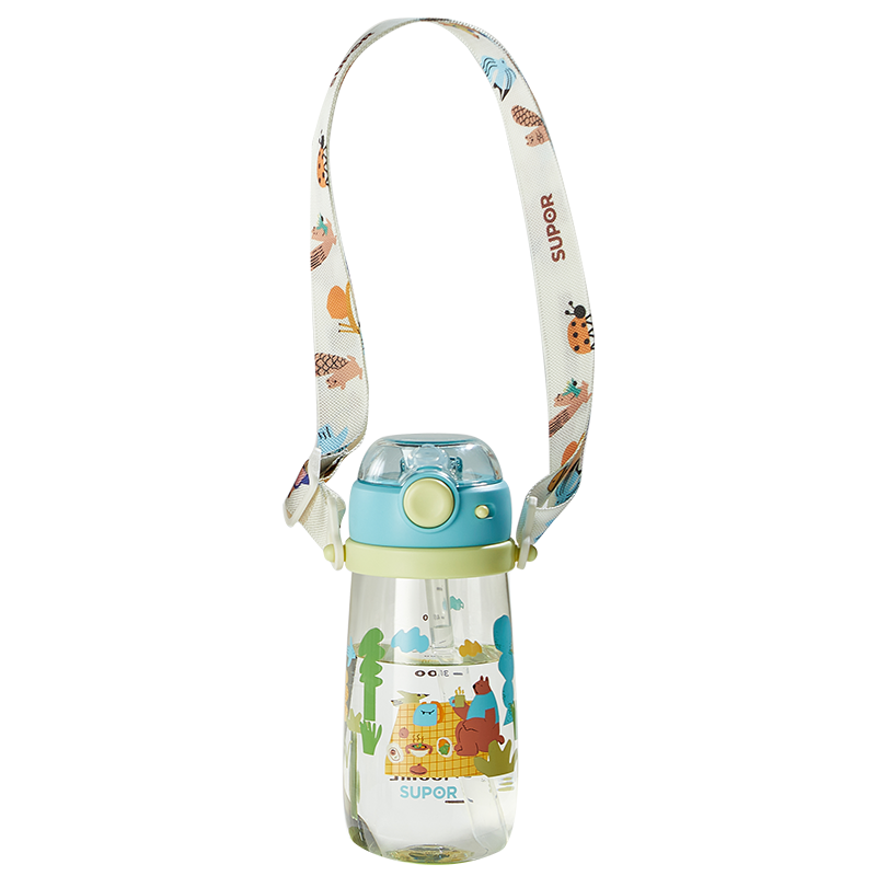 苏泊尔儿童弹盖水杯户外运动吸管杯幼儿园水壶学生喝水杯PPSU外出水壶