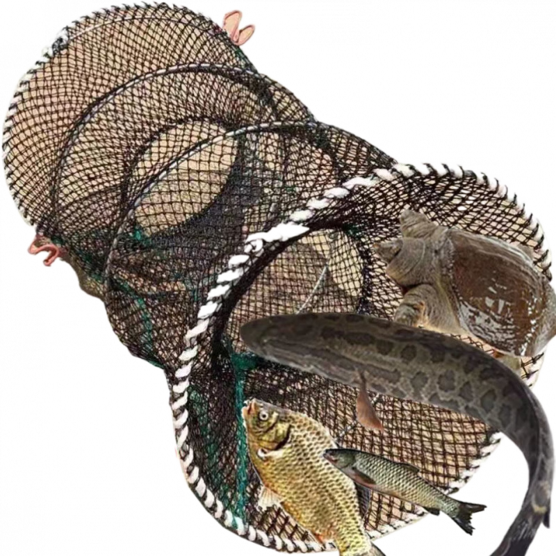 TLXT捕魚花籃自動折疊圓形竹籠兩頭通魚籃黑魚籠鯽魚籠甲魚籠鱉籠漁網(wǎng) 撕不爛25*45+5誘魚劑+贈品
