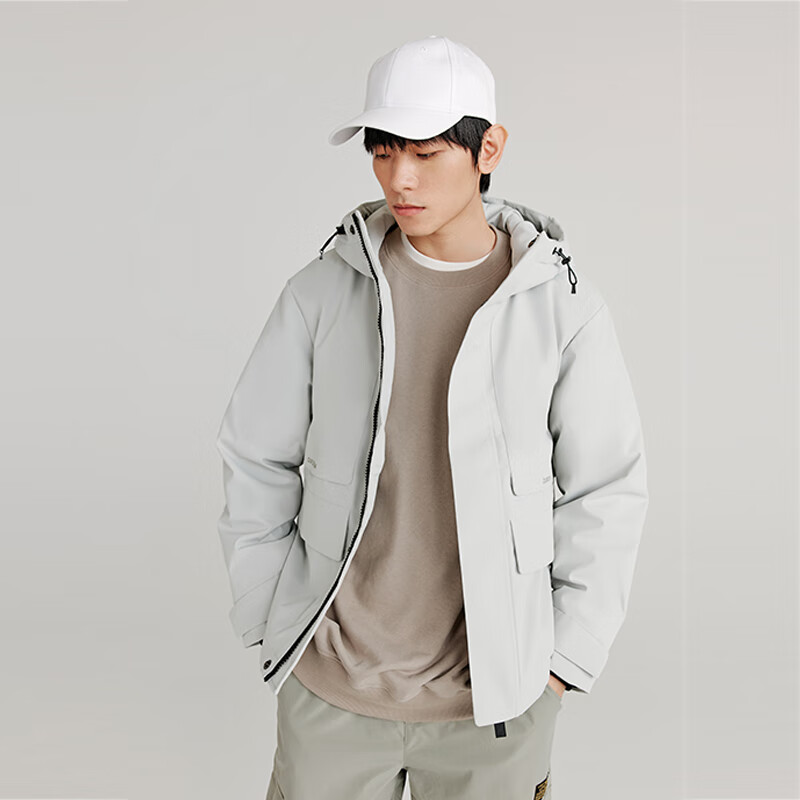 千仞岗秋冬季工装夹克羽绒服男士休闲运动连帽上衣简约防寒服保暖外套 魔力黑 L (170)